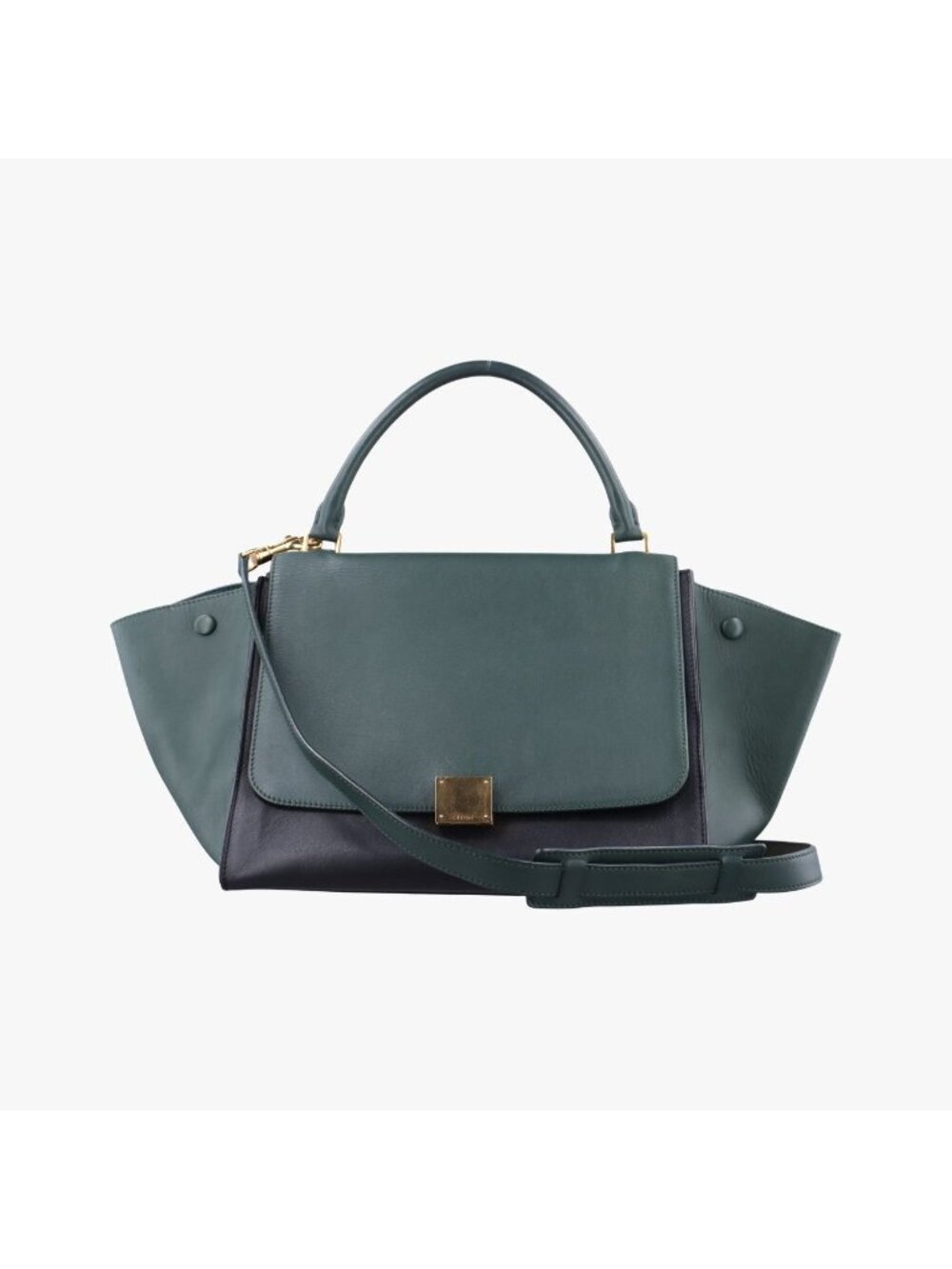 Celine Trapeze Medium Green Black Leather Handbag